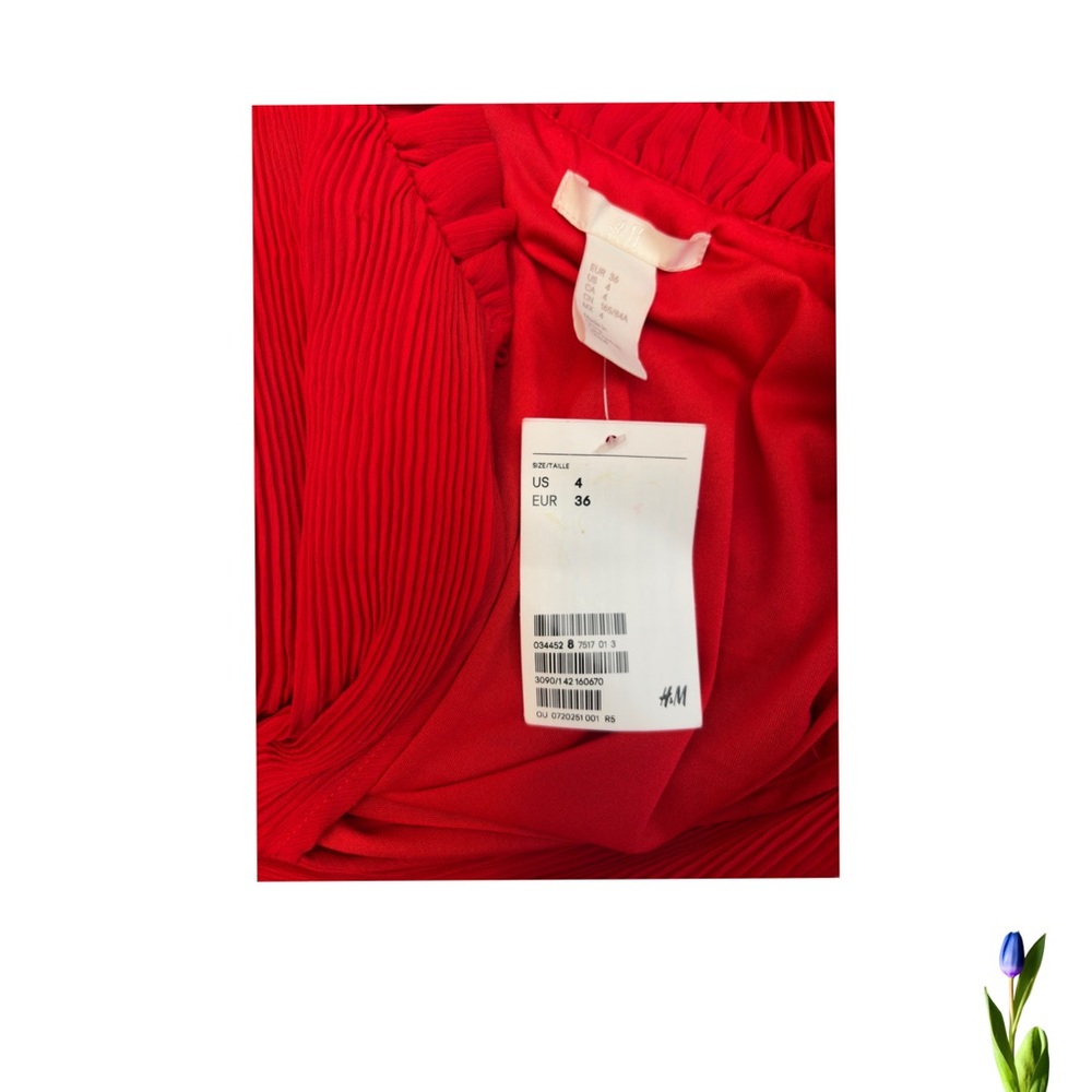 H&M Red pleated Chiffon Midi Dress size 4 - Picture 8 of 8